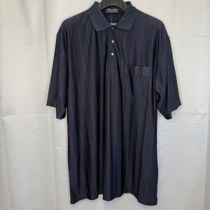Vtg Yves Saint Laurent YSL 100% Silk Navy Red Stripe Polo Shirt Mens Approx. XXL
